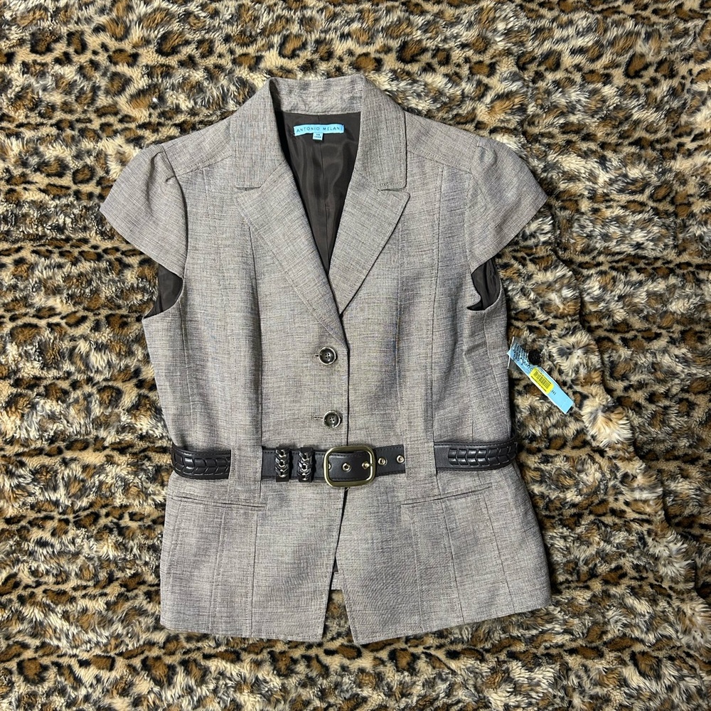 NWT ANTONIO MELANI Brown Short Sleeve Blazer with Belt